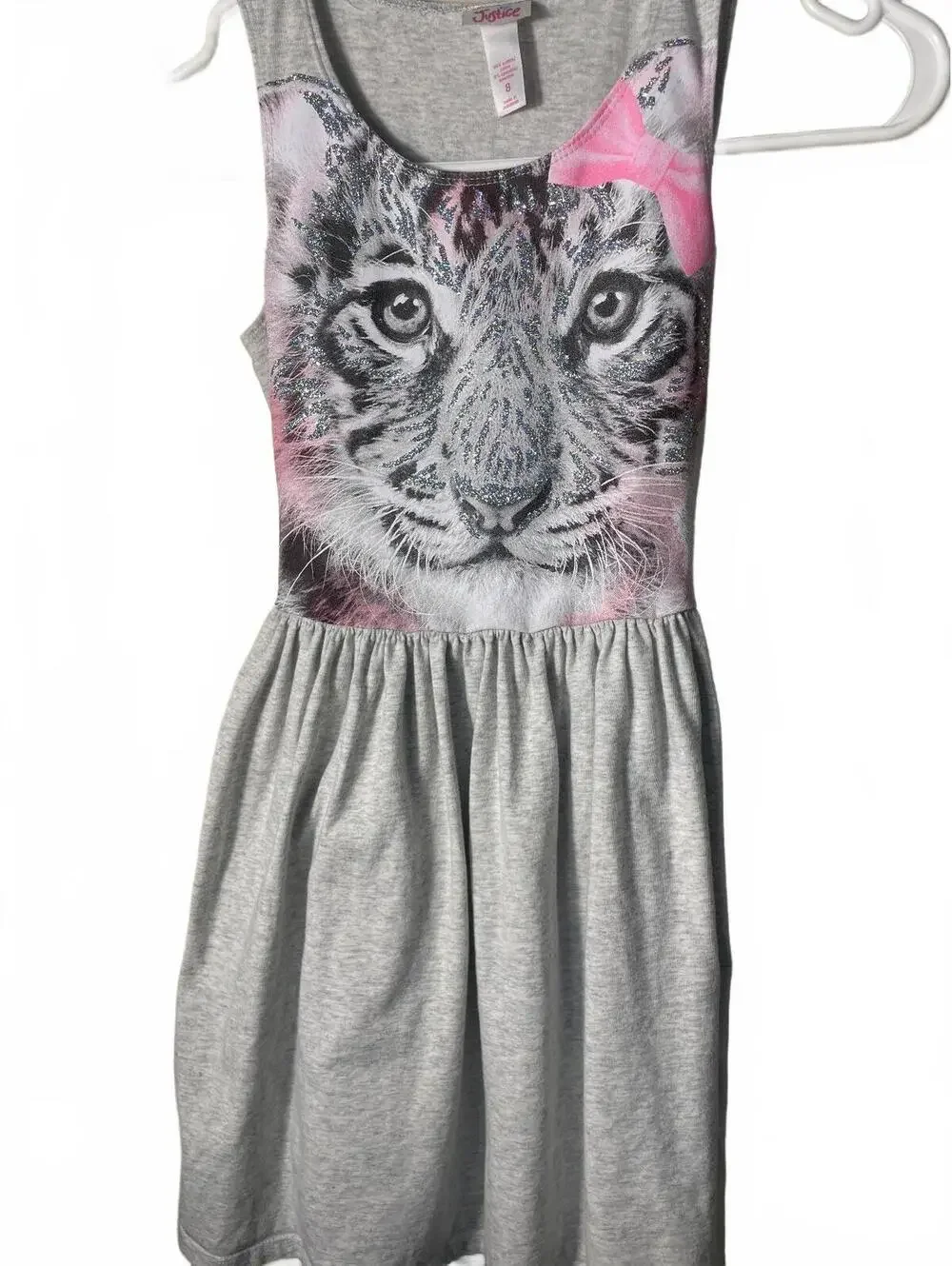 Justice Girls Sleeveless Dress Size 8 Glitter Tiger Glitter Pink Tie Everyday